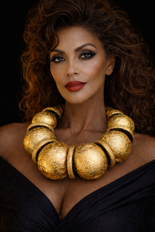 Statement Luxury Necklace Jumbo Beads Hand Sculpted Gold Leaf