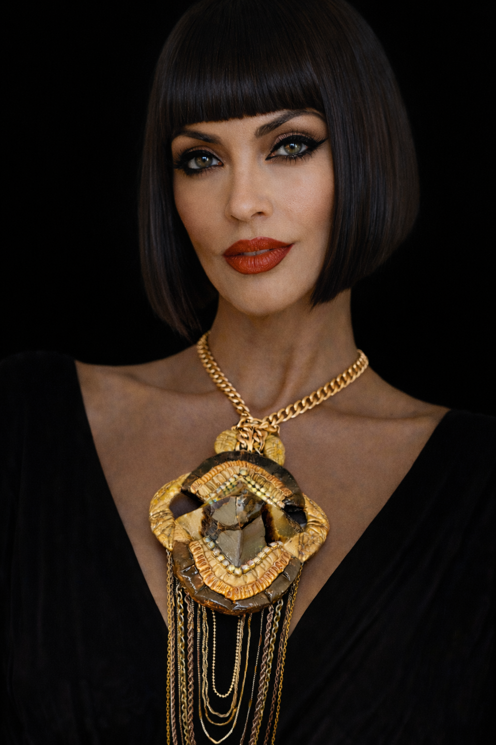 Septarian Pyramid Art Deco Pendant & Waterfall Chains