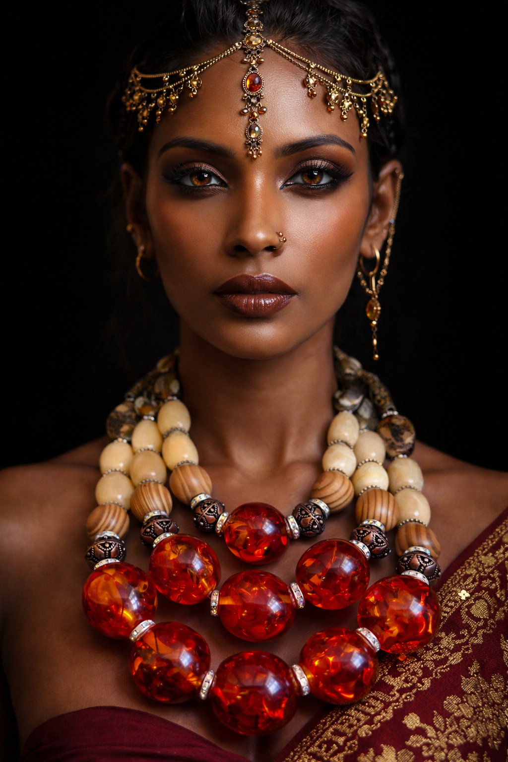 Oversized Tibetan Resin Ethnic Beaded Statement Necklace - Autumn