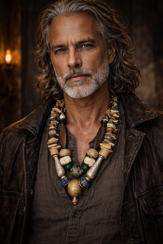 Mixed Media Earth Tone Two Strand Statement Luxury Necklace - Neutral