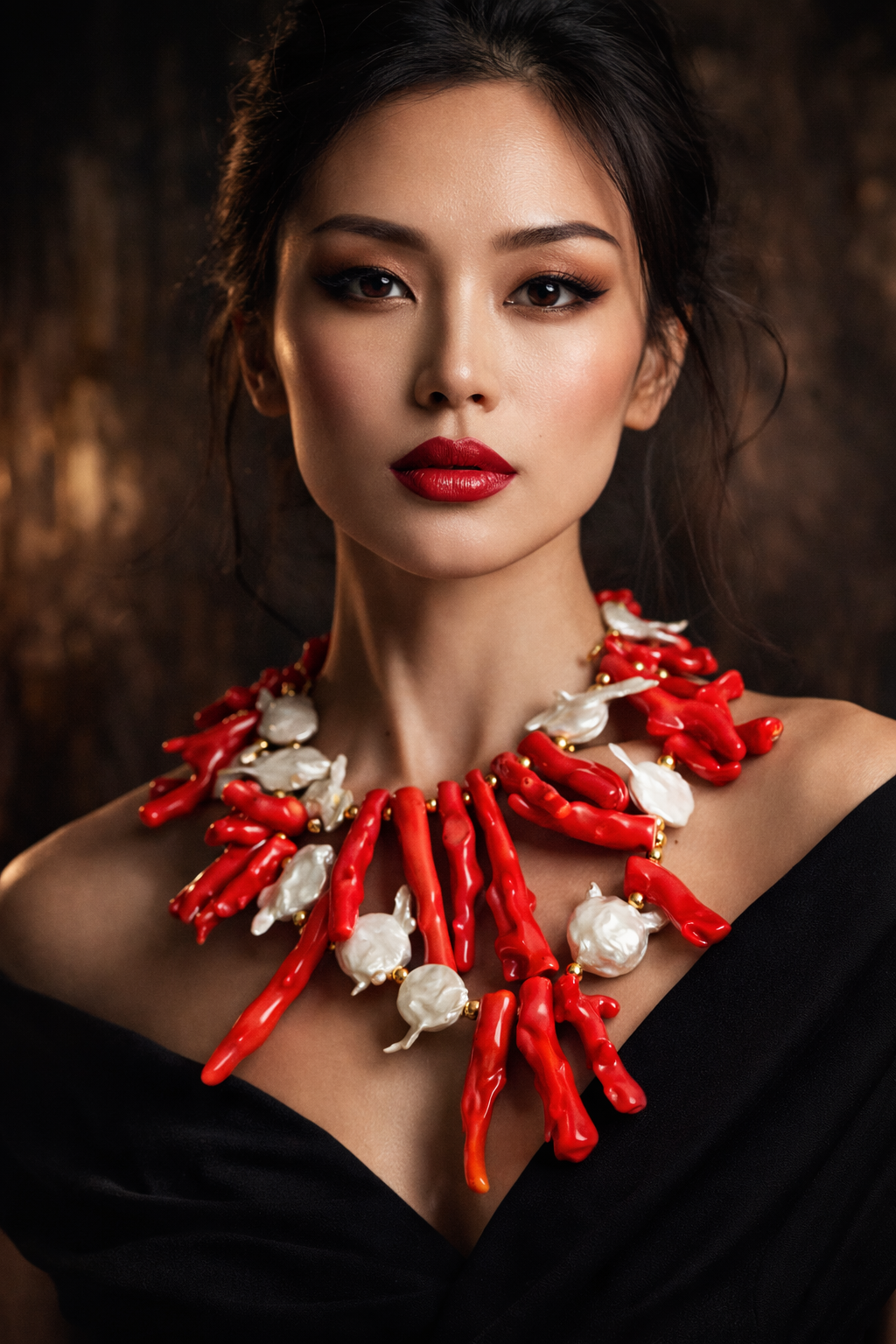 Red Branch Coral & Baroque Pearl Luxury Statement Necklace