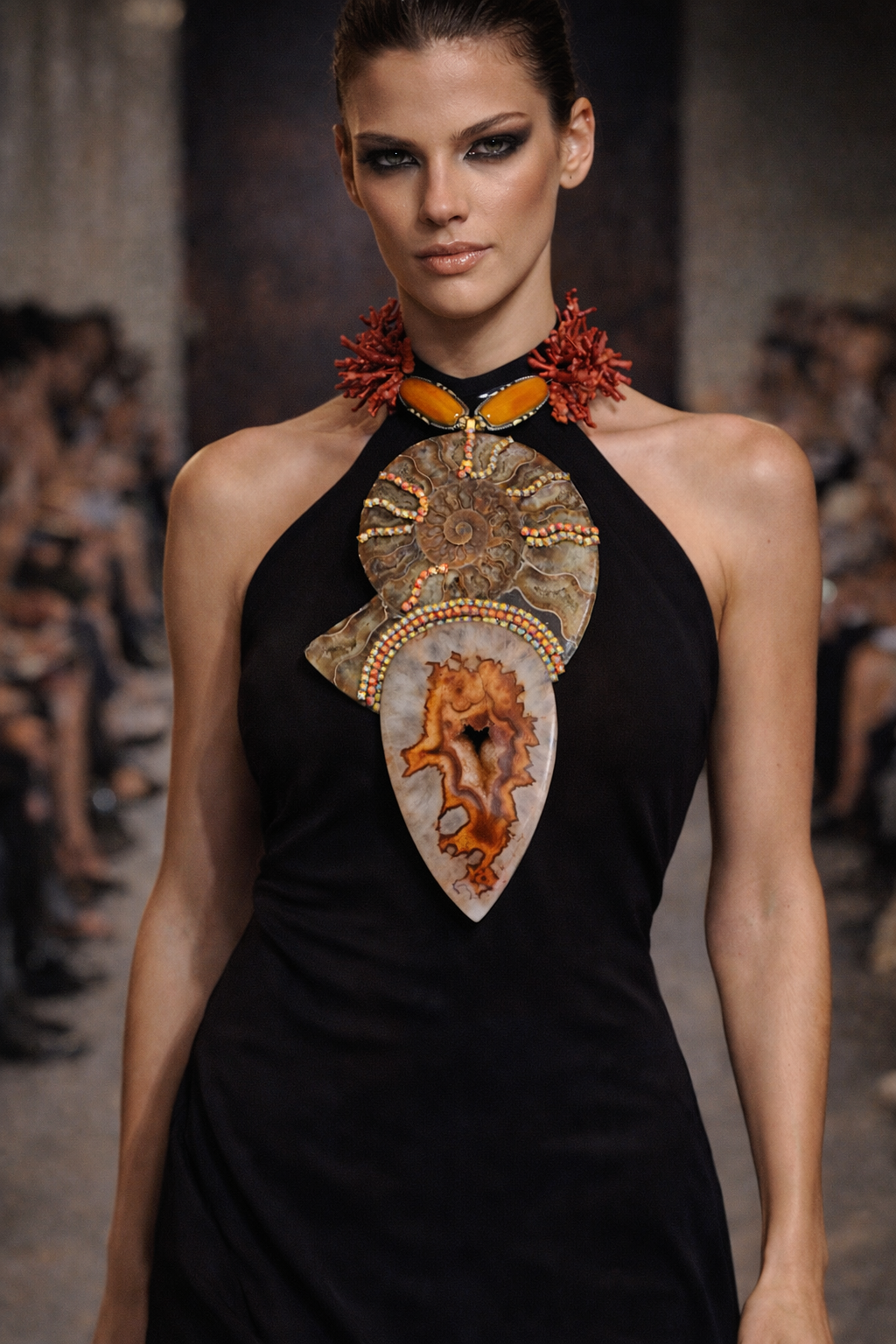Ammonite & Coral Statement Pendant - OOAK Power Relic