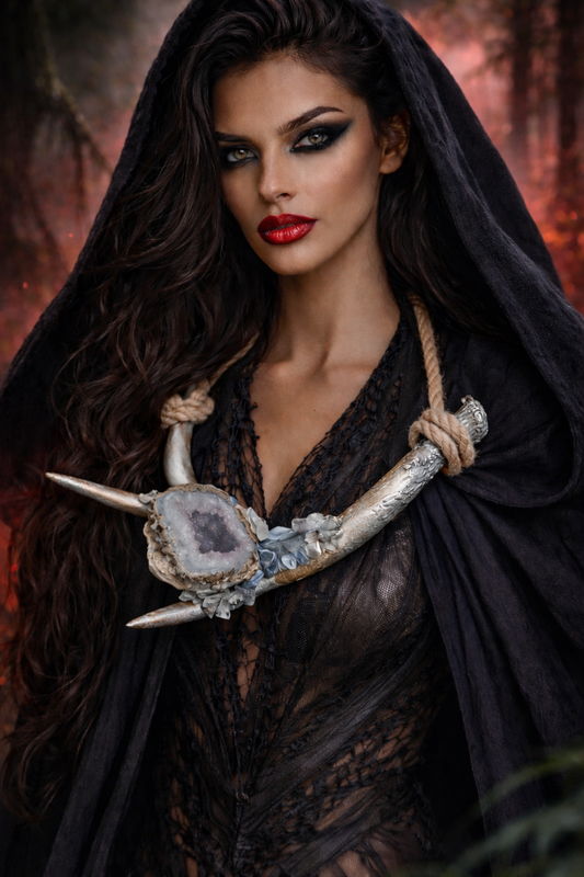 Horn and Gemstone Organic Artist Luxury Necklace   Silver Sculpted Ant