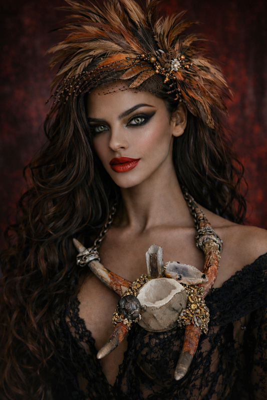 Luxury Necklace Bib Avant Garde Sculpted Antler Gemstone, Eccentric