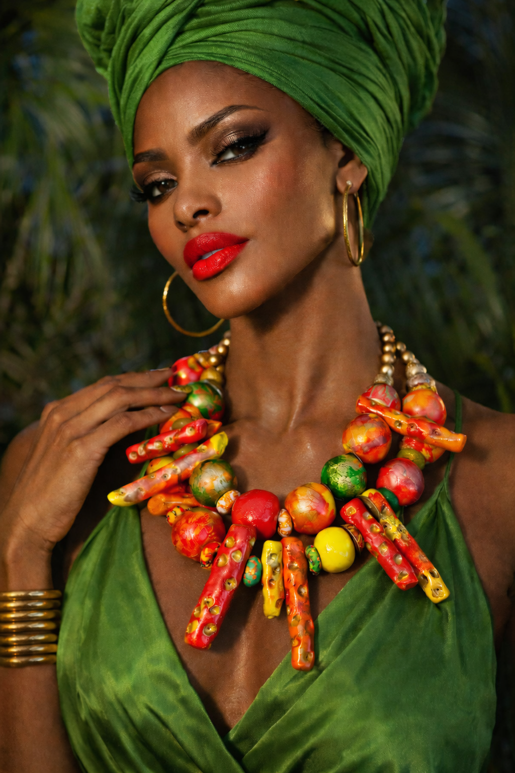 Hand Sculpted Tropical Statement Luxury Necklace: Tutti Frutti Thunder