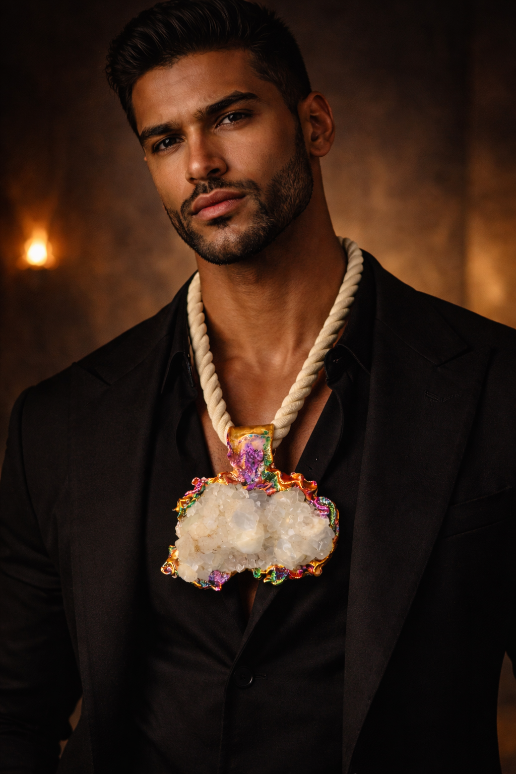OOAK Sculpted Apophyllite & Stilbite Pendant - Unisex Crystal Talisman