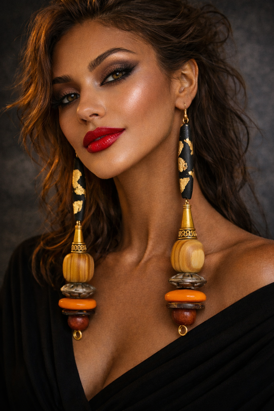 Exotic Autumn Beaded Shoulder Duster Pierced Earrings - Women of Color