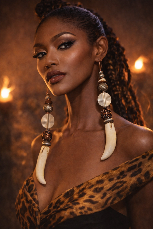 Wild & Exotic Tusk Rocker Chic Shoulder Duster Statement Earrings
