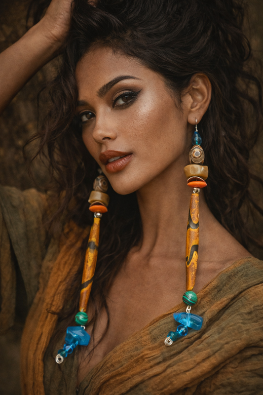 Exotic & Wild Animal Print Wood and Gemstone Shoulder Dusters