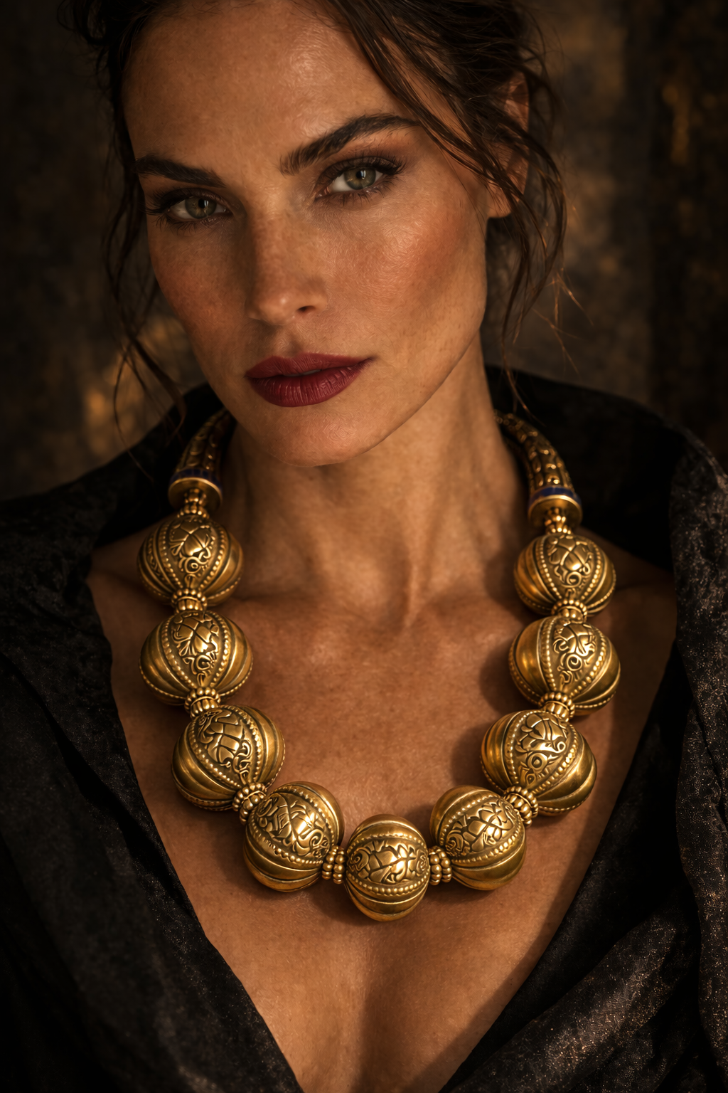 Exotic Tibetan Brass Repousse Haute Couture Ethnic Necklace - Luxury
