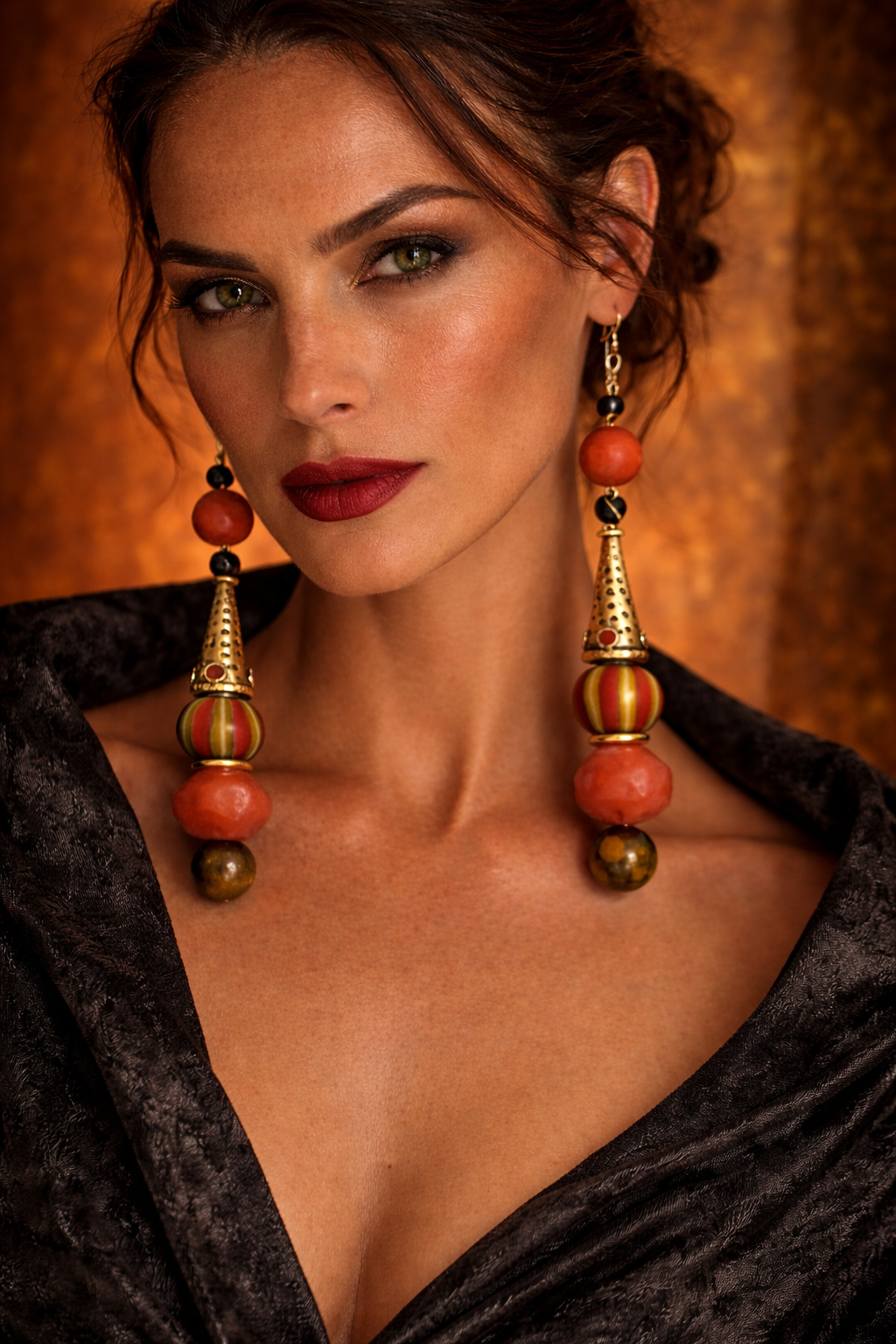 Exotic Orange Black & Gold Tribal Shoulder Dusters - Tribal Ethnic