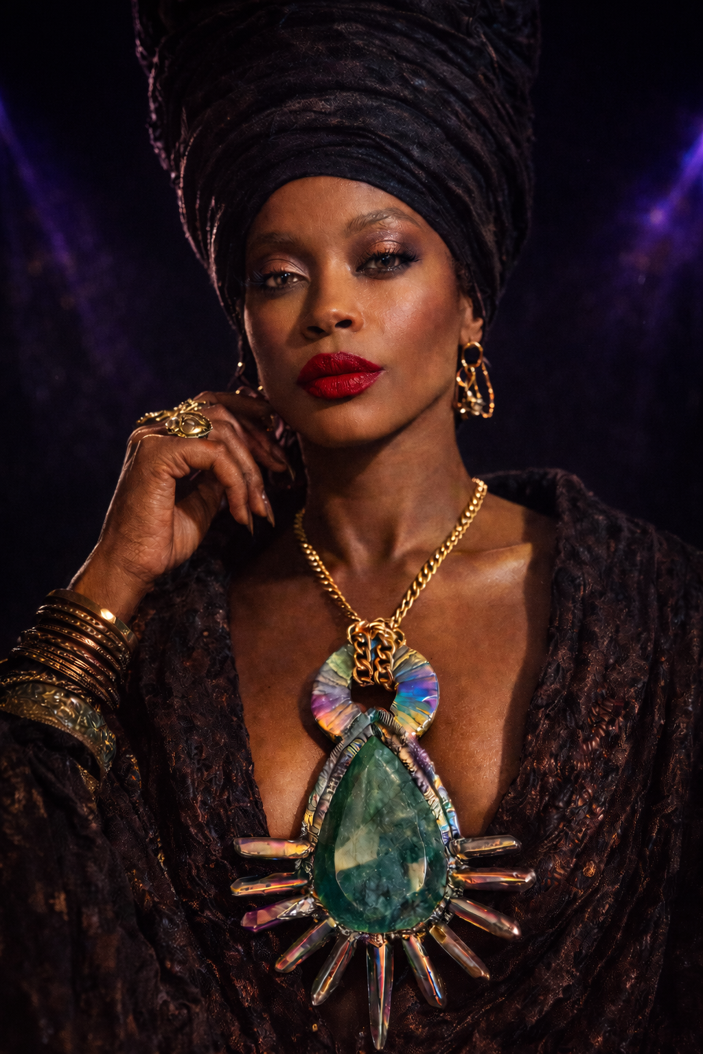 Massive Faceted Emerald & Crystal Teardrop Sculpted Gemstone Pendant