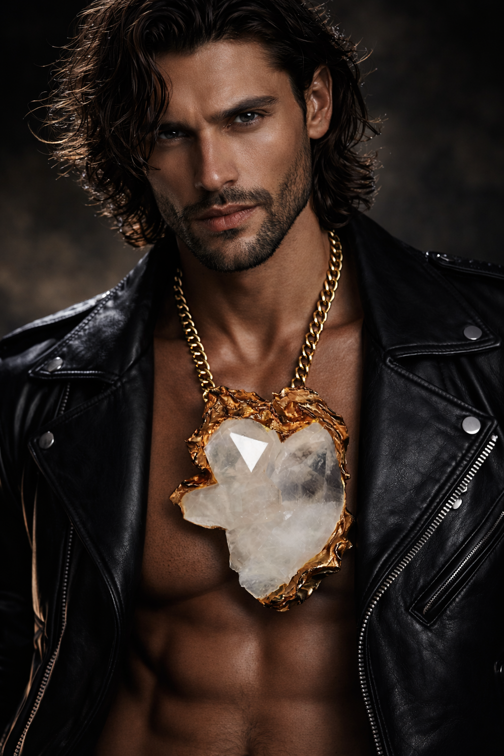 Raw Quartz Chest Piece - Sculpted Baroque Men's Statement