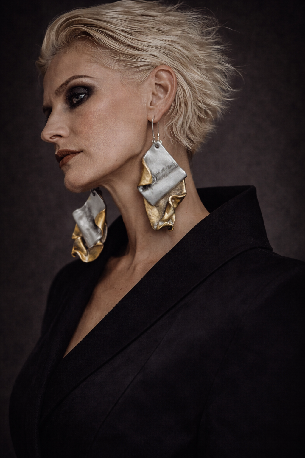 Silver & Gold Tone Hand Sculpted Abstract Organic Pierced Earrings
