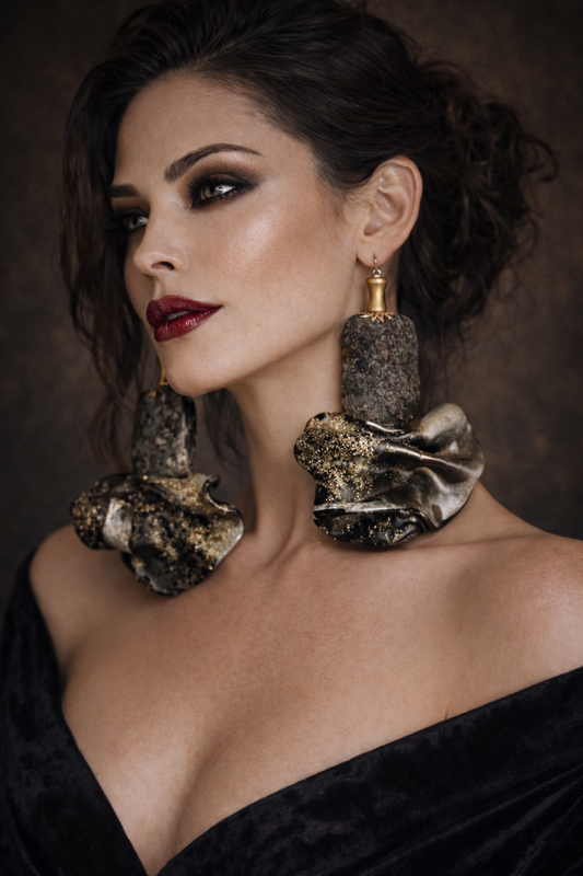 Natural Gemstone & Pyrite Inclusions Hand Sculpted Avant Garde Earrings