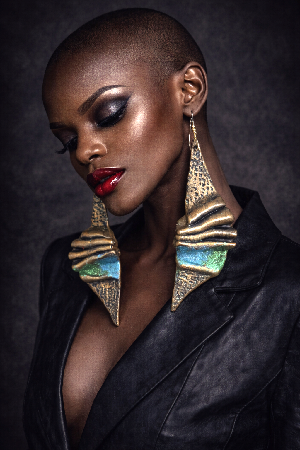 Faux Bronze Sculpted Shoulder Duster Earrings - OOAK Haute Couture
