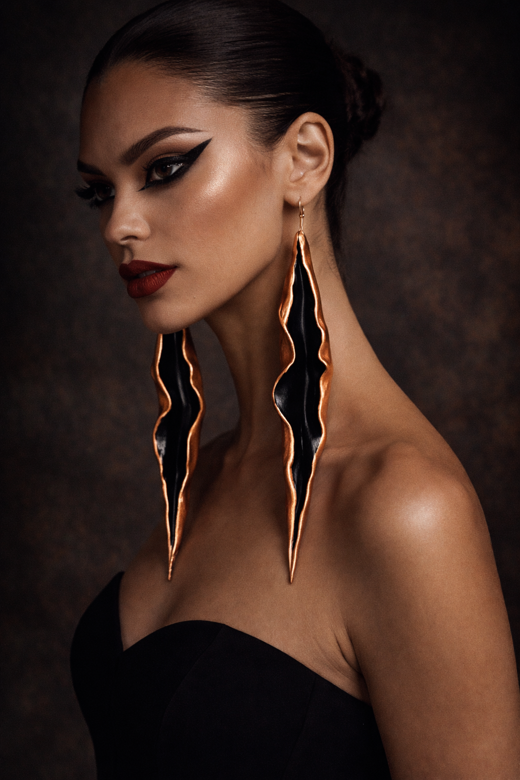 Dramatic Black & Gold Hand Sculpted Cave Shoulder Dusters - OOAK
