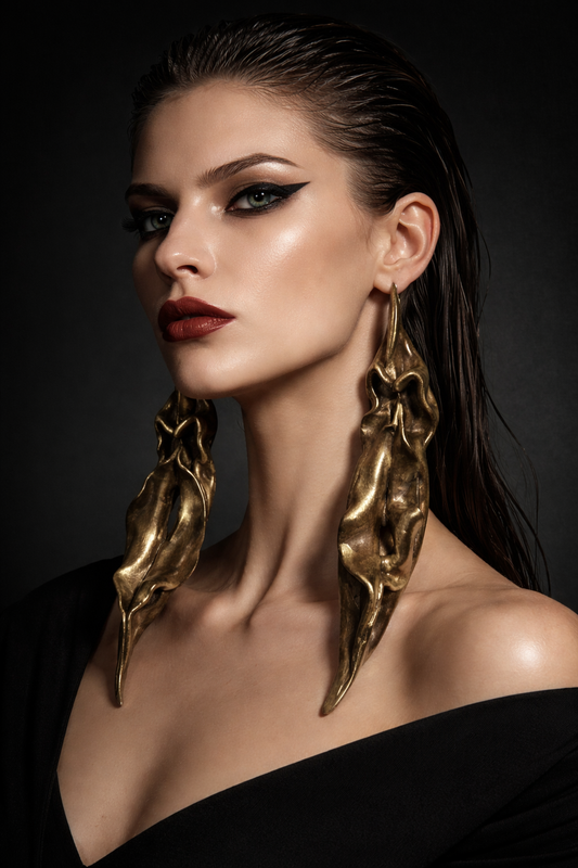Curvaceous Freeform Sculpted 6.5" Faux Bronze Ear Adornments - OOAK