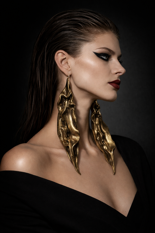 Curvaceous Freeform Sculpted 6.5" Faux Bronze Ear Adornments - OOAK