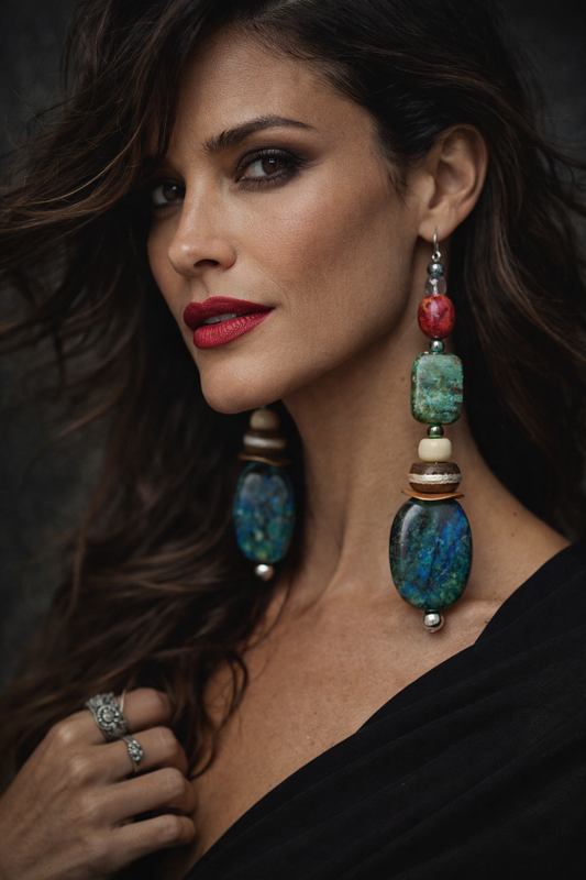 Chrysocolla Beaded Shoulder Dusters - Blue Green Fuchsia Dangles
