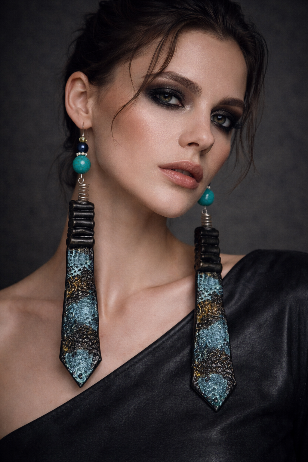 Sculpted Shoulder Duster Pierced Earrings ~ Faux Python Snake Print