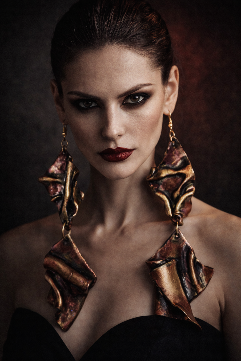 Avant Garde Metallic Garnet Sculpted Shoulder Dusters ~ Feral Glamour