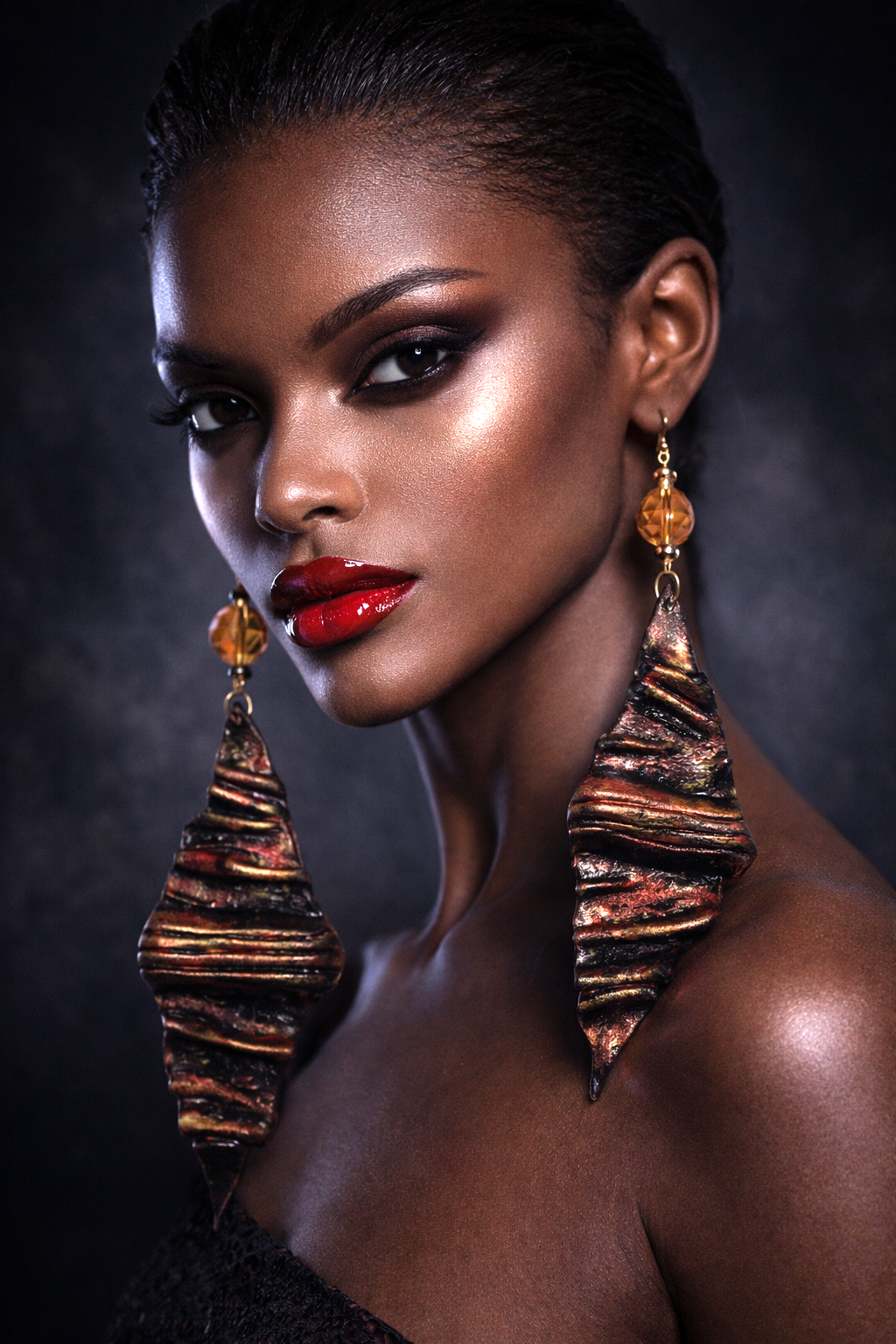 Avant Garde Folded Diamond Shoulder Duster Earrings - Crimson Red