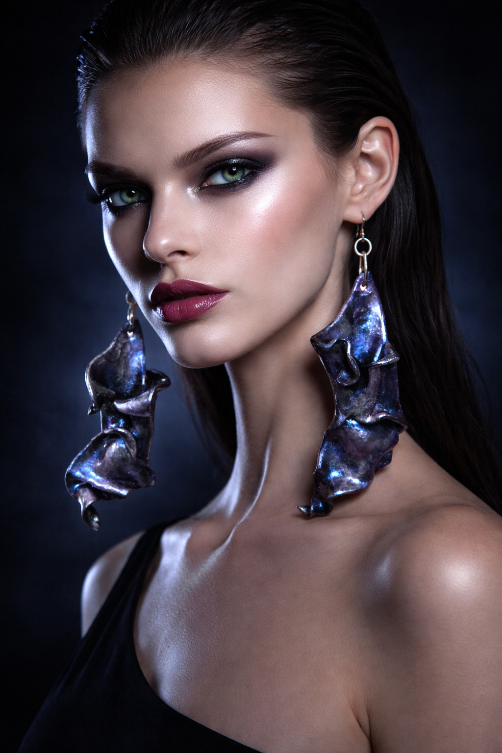 Freeform Hand Sculpted Purple & Blue Color Shift Pierced Earrings