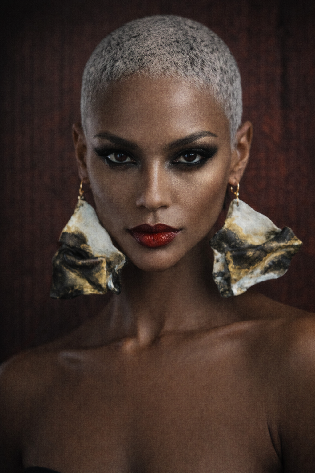 Abstract Cowhide Print Hand Sculpted Statement Pierced Earrings - OOAK