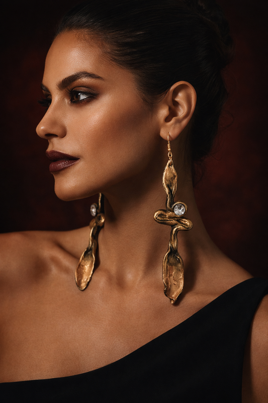 Faux Gold & Rose Gold Hand Sculpted Squiggle Shoulder Duster Earrings