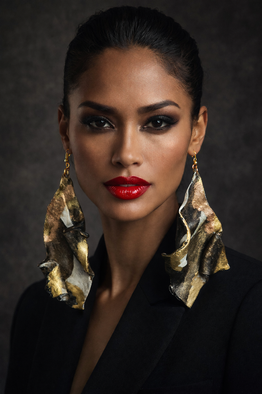 Abstract Hand Sculpted Long Sensuous Pierced Earrings - Haute Couture