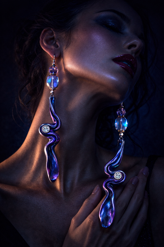 Hand Sculpted Pewter Squiggle Shoulder Duster Pierced Earrings - Sexy