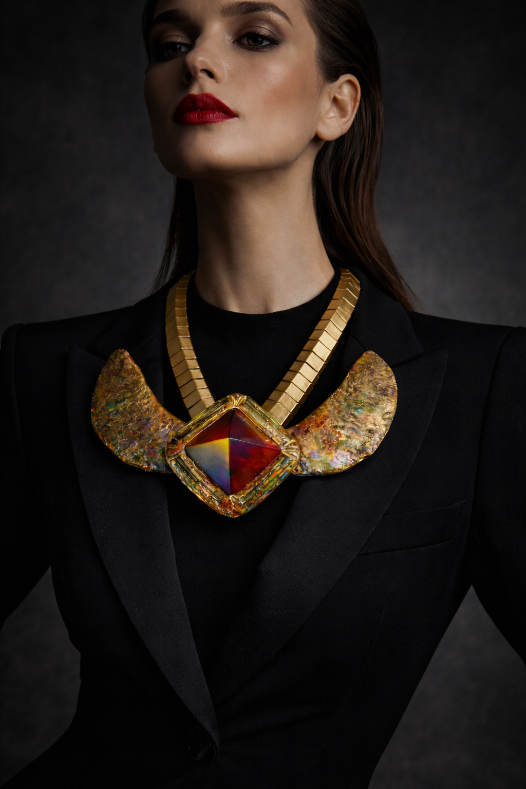 Egyptian Revival Red Aura Quartz Pyramid Necklace - Queen Cleopatra