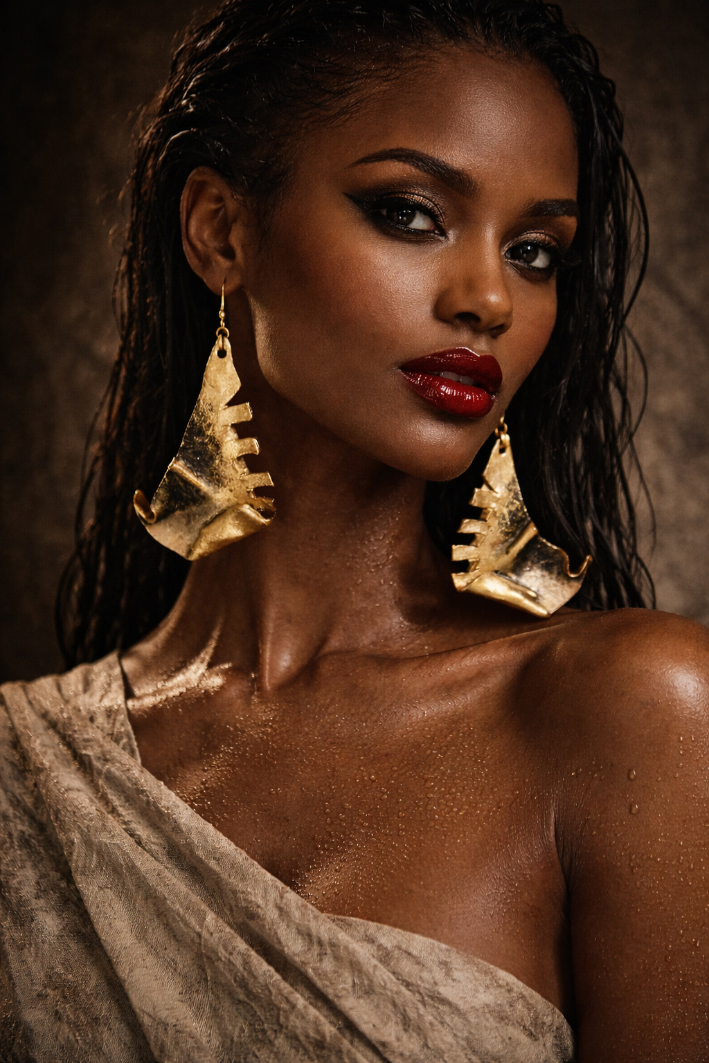Tri Tone Metallic Oversized Artisan Pierced Earrings - Haute Couture