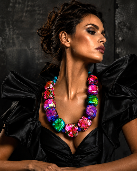 Hand Sculpted Alcohol Ink Statement Necklace - Luxe Wearable Art