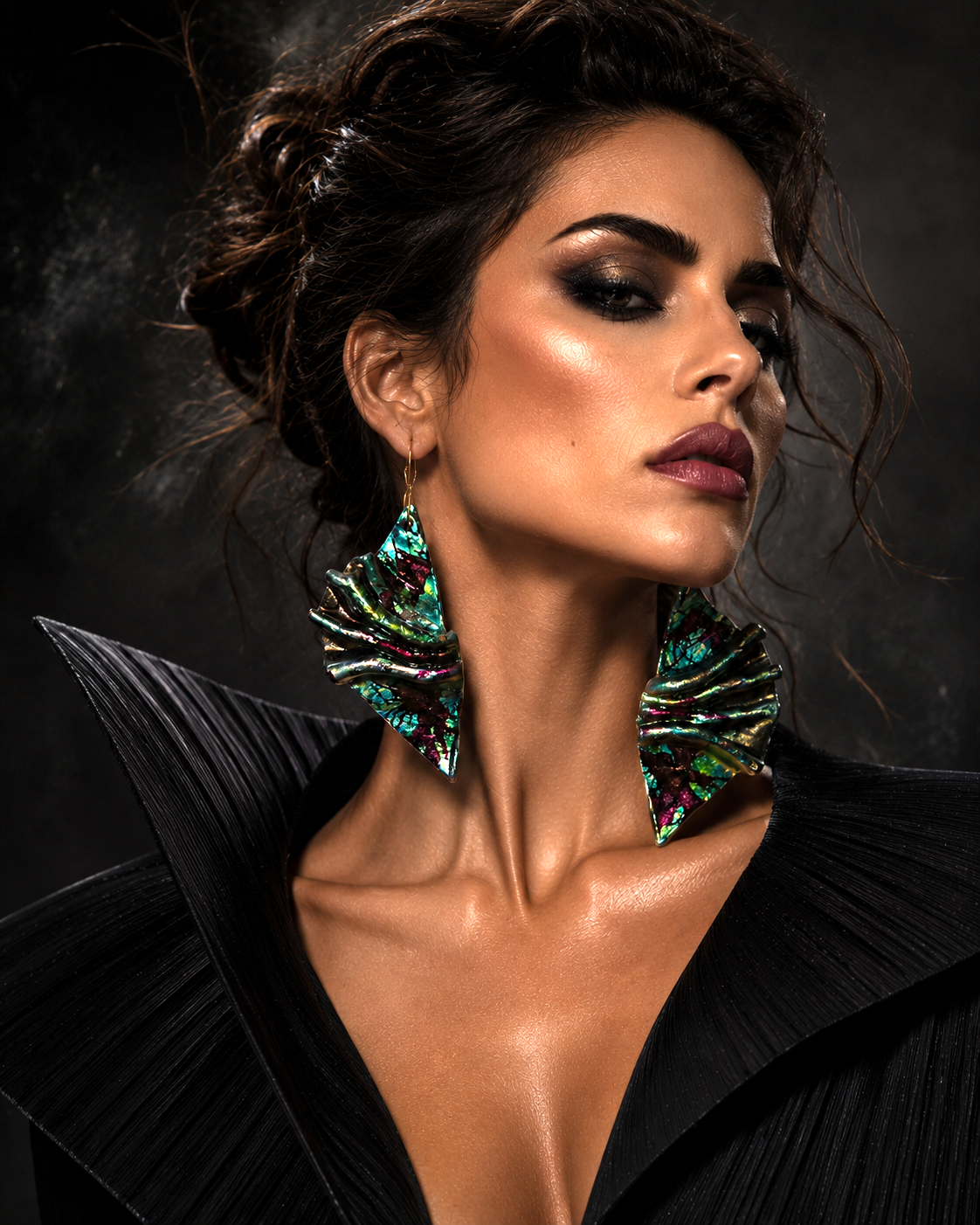 Avant Garde Sculpted & Folded Alcohol Ink Pierced Earrings - Bold OOAK