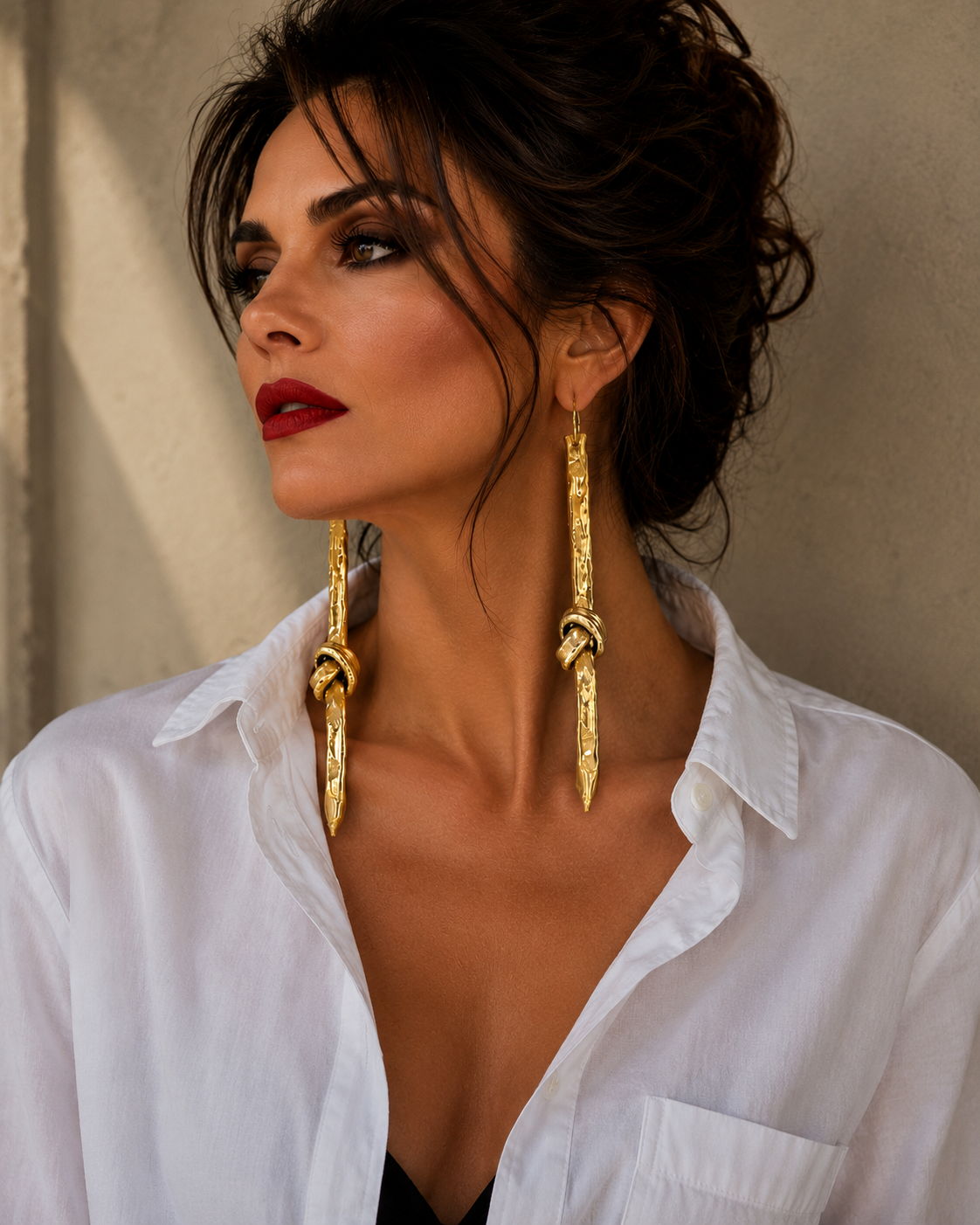 Faux Gold Metal Knotted Shoulder Duster Earrings - Edgy Couture