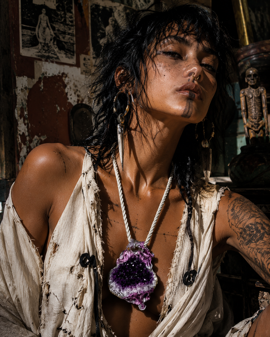 Rough Amethyst Sculpted Pendant - Purple Crystal Spectacle
