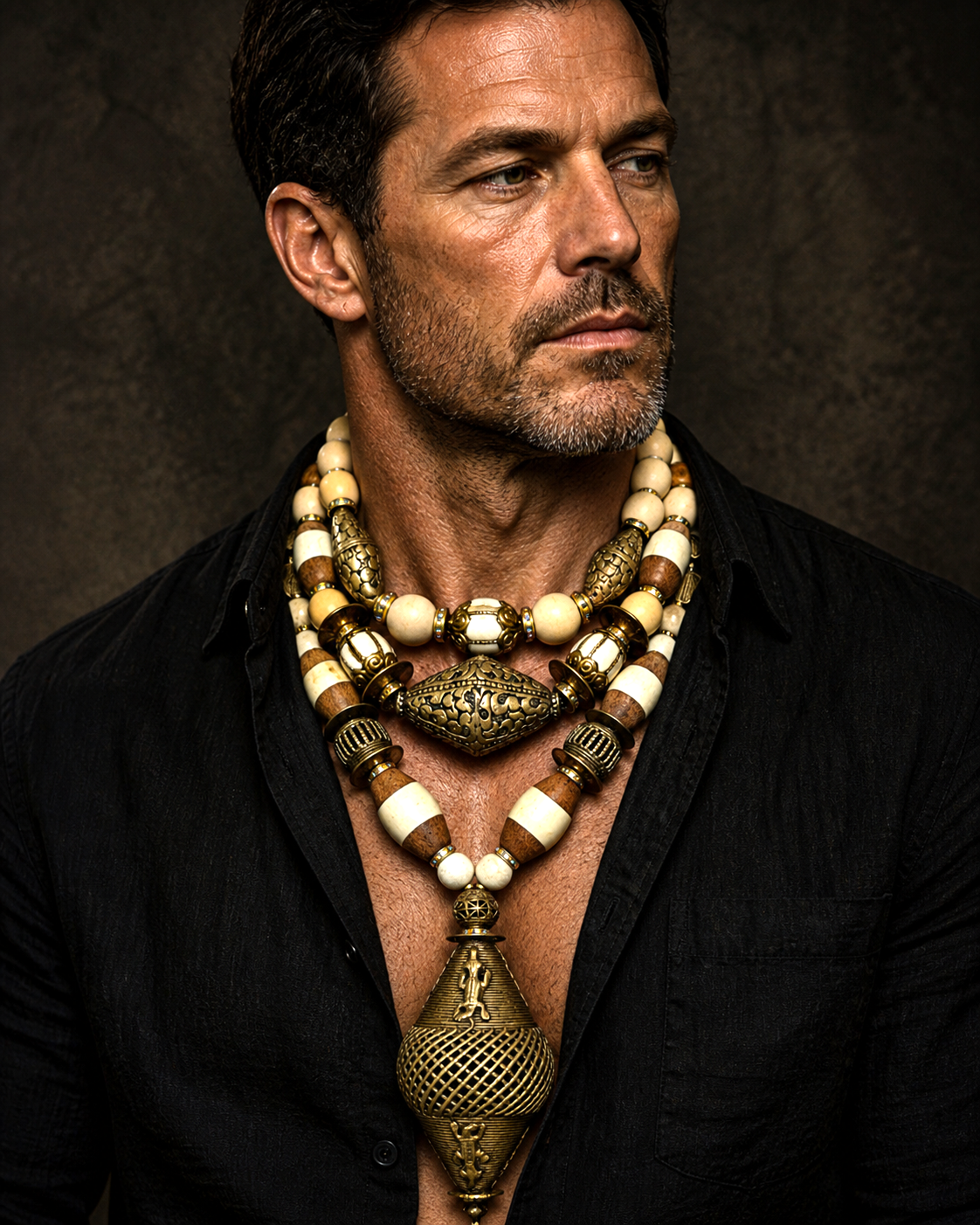 Oversized Tribal Beaded Unisex Luxury Chest Piece  - African Tibetan
