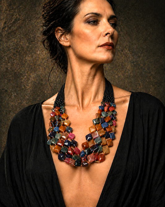 Multi Strand Colorful Agate Statement Necklace - Business Appropriate