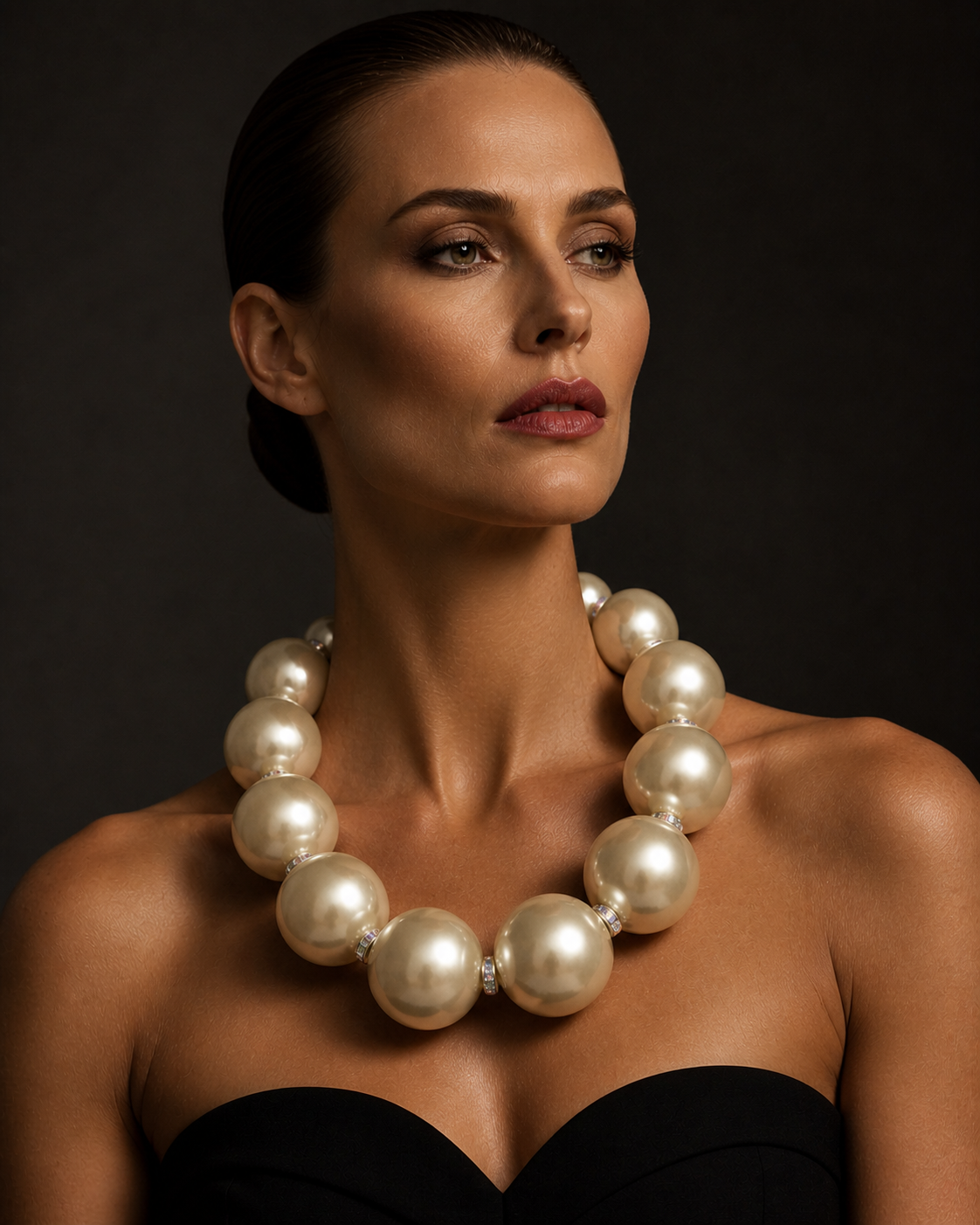 Oversized Faux Pearl Single Strand Statement Necklace : Elegant Socialite Jewelry
