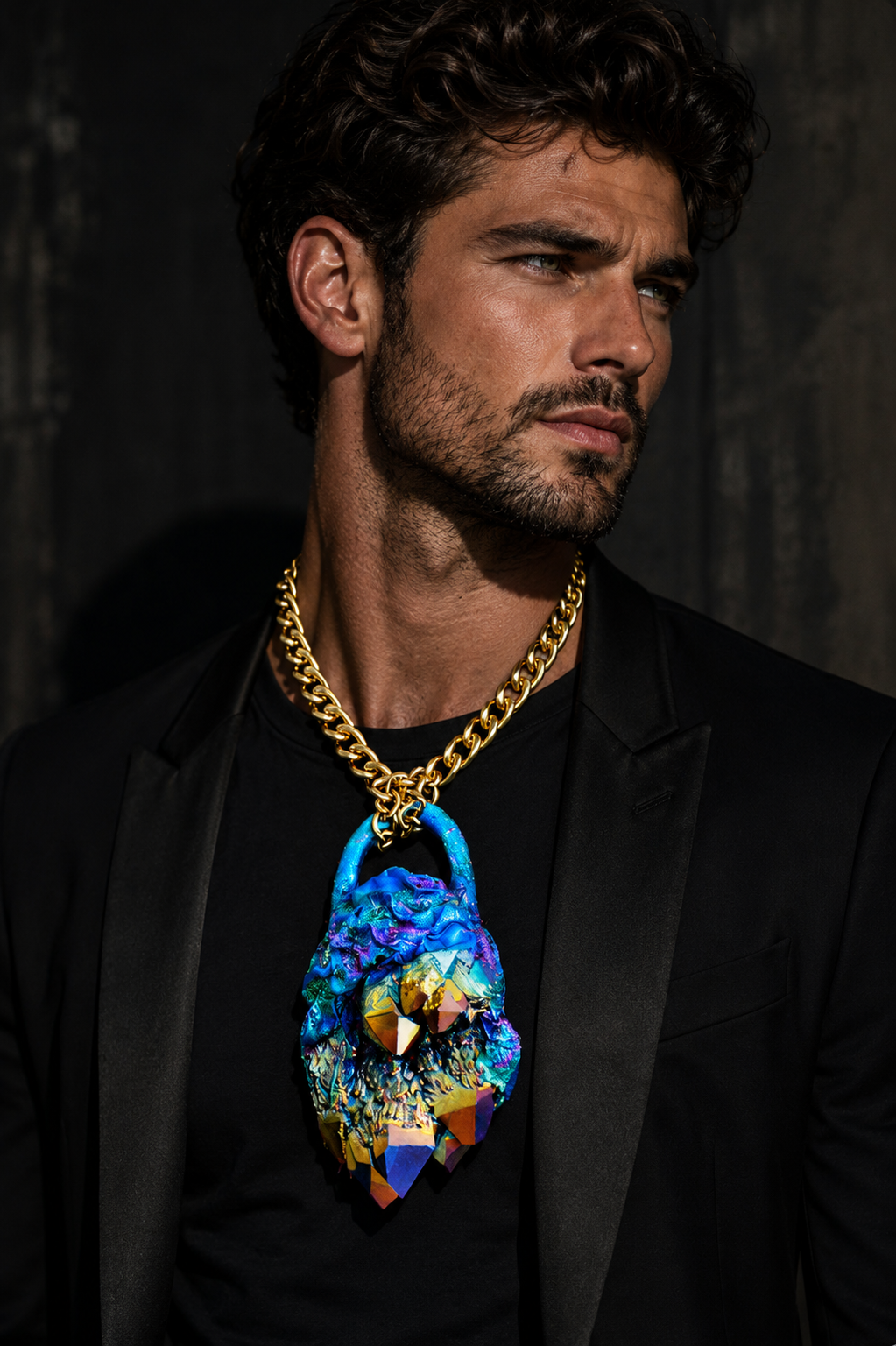 Raw & Rough Jewel Tone Sculpted Oversized Quartz Pendant - Unisex