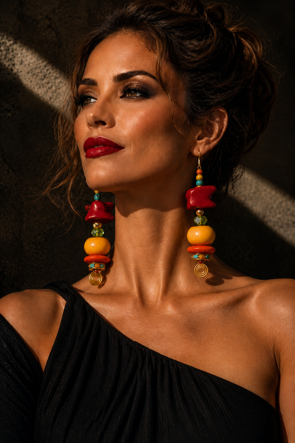 Exotic Beaded Dangle Earrings - Tropical Shoulder Dusters