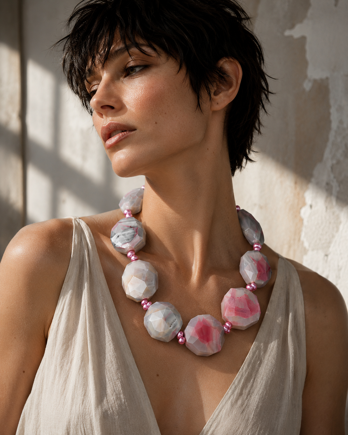 Faceted Druzy Agate & Pearl Statement Necklace - Bridal Neck Candy