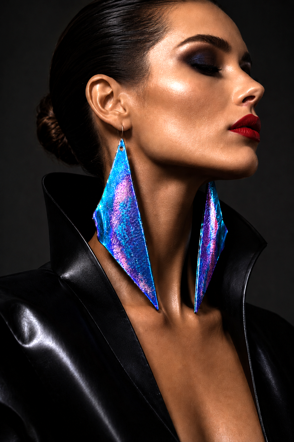 Metallic Blue, Purple & Pink Oversized Wing Shoulder Duster Earrings