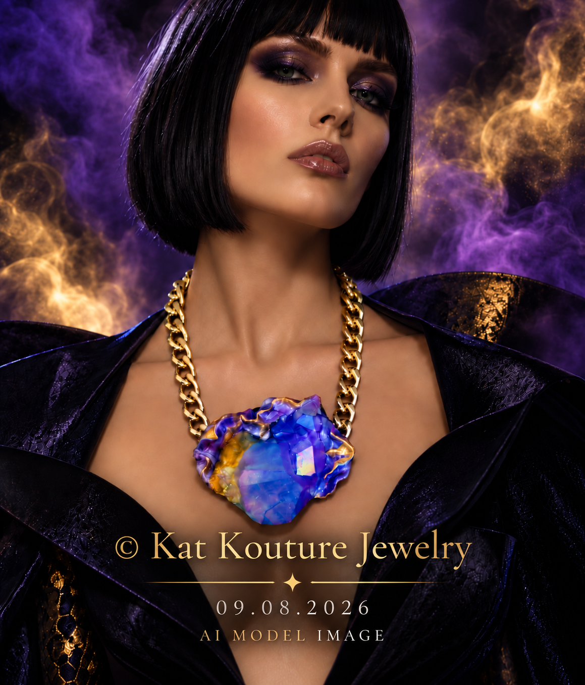 Purple Aura Quartz Sculpted Statement Pendant - Rocker Chic