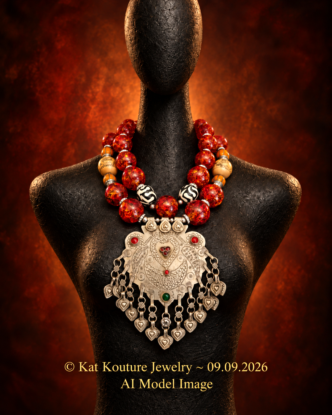 Tibetan Amber Luxury Tribal Statement Pendant Necklace