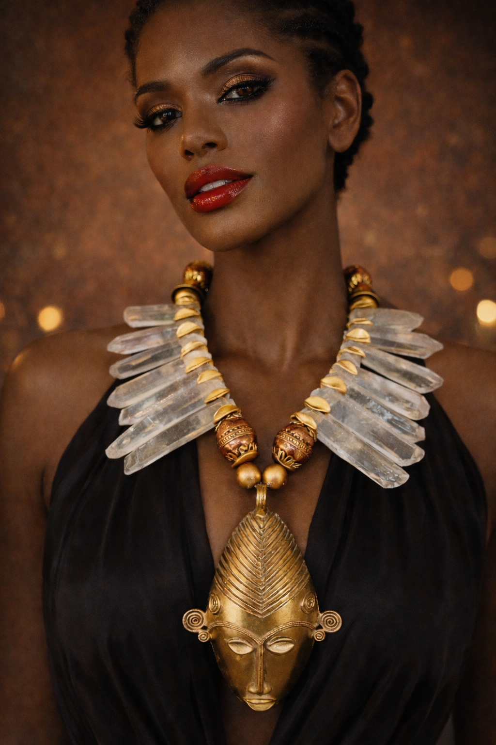 African Mask & Crystal Tribal Chest Piece - Androgynous