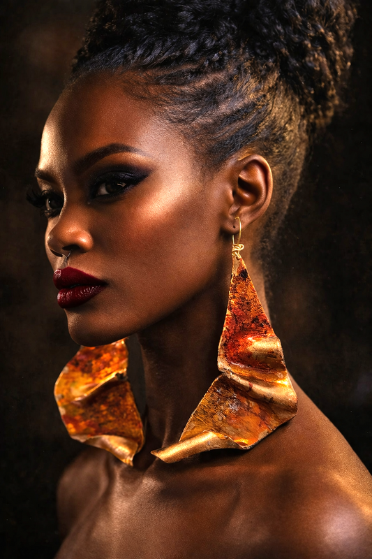 Fiery Abstract & Oversized Sculpted Pierced Earrings - Autumn Jewelry
