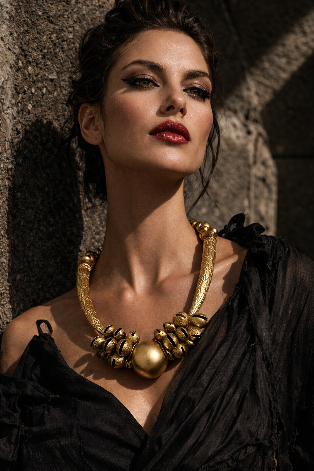 Exotic Golden Bronze & Brass Tribal Tube Necklace -  Ethnic Unisex Couture